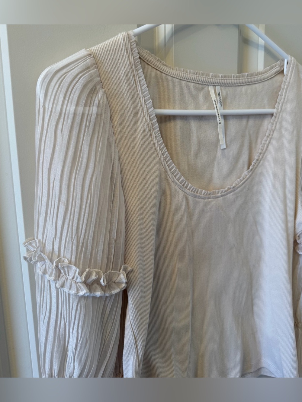 By Anthropologie Long-Sleeve Victorian Ruffled Top in Cream, Size Small - Picture 5 of 10